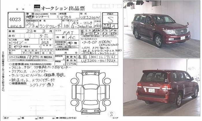 Аукционный лист Toyota Land Cruiser